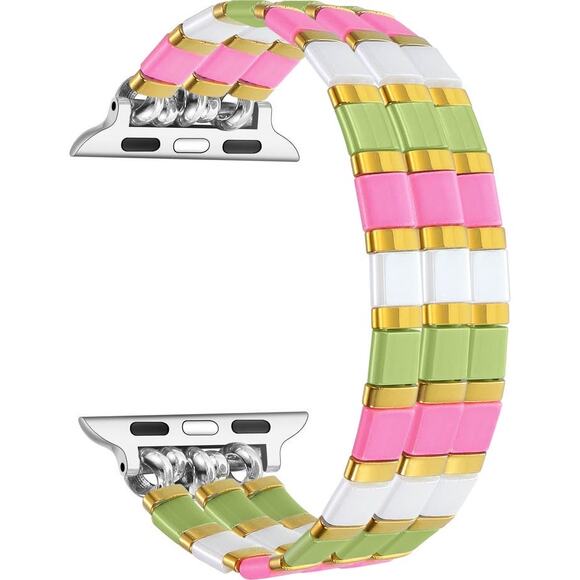 Slim Beaded Bracelet Apple Watch Watchband Pink Green - Picture 3 of 6